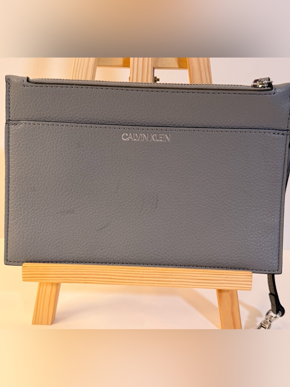Calvin Klein Slate Gray Pebbled Leather Wristlet
